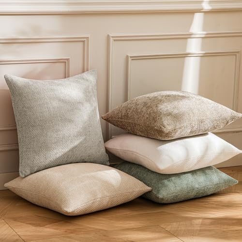 a moment Grey-Beige Chenille Throw Pillow Covers 20x20 Inch Pack of 2 Modern - Image 5