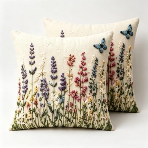 2D flat Wildflower Butterfly Linen Throw Pillow Covers 18x18 Set of 2 by Unknown