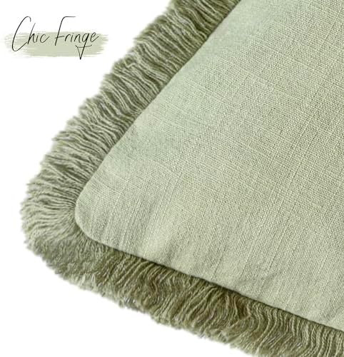 Foindtower Decorative Linen Fringe Throw Pillow Covers 26×26 Light Green - Image 3