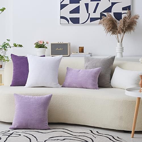 Home Brilliant Purple Pillow Covers Set of 2 Striped Velvet Corduroy Decorative - Image 6