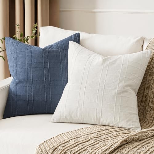 MIULEE Linen Plaid Pillow Covers Decorative 18x18 Cream White - Image 3