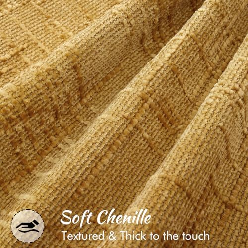 decorUhome Chenille Fall Throw Pillow Covers 20x20 Set of 2, Mustard Yellow - Image 2