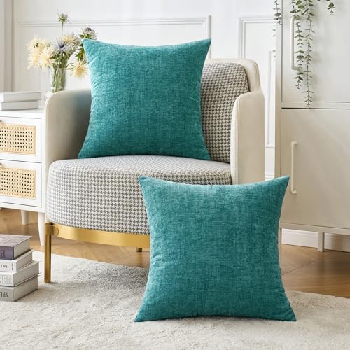MIULEE Soft Chenille Throw Pillow Covers Teal 16x16 Inch Pack of 2 - Image 5