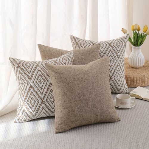 HPUK Throw Pillow Covers 20x20, Light Brown Couch Pillow Covers - Image 3