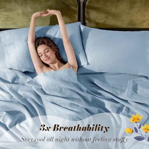 SONORO KATE 100% French Linen Full Size Sheets Set, Natural Flax Bedding - Image 3