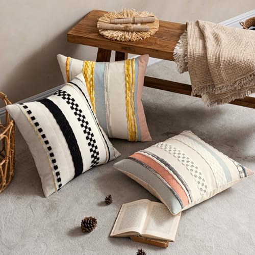 ANRODUO Boho Decorative Pillow Covers 18x18 Inch Black Stripe Pack of 2 - Image 3