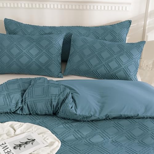 JELLYMONI Grayish Blue Grid Tufted Pillowcases King Size - Image 4
