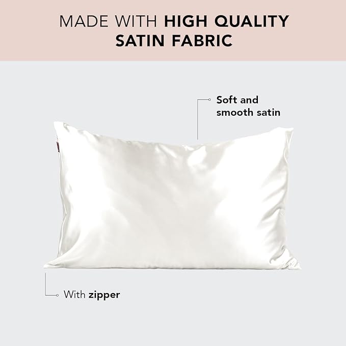 Kitsch Satin Pillowcase, Softer Than Silk Pillow Cases King, Cooling Pillow Covers, Satin Pillowcase with Zipper for Hair, Skin & Quality Sleep, Wrinkle-Free & Smooth, King Size 19"x36", Ivory