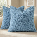 decorUhome Sherpa Decorative Throw Pillow Covers 16x16 Set of 2 Light Blue by decorUhome