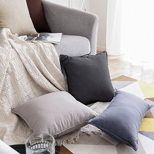 Jeanerlor Solid Cotton Linen Decoration Throw Pillow Cover Dark Grey Cushion - Image 3