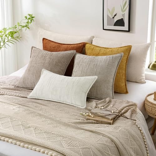 decorUhome Chenille Throw Pillow Covers 26x26 Set of 2, Light Brown - Image 6
