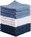 Towel and Linen Mart 100% Cotton - Wash Cloth Set - Flannel Face Cloths, Highly Absorbent and Soft Feel Fingertip Towels (Navy, White & Sky Blue, Pack of 12) by T+%26+L+Towel+and+Linen+Mart