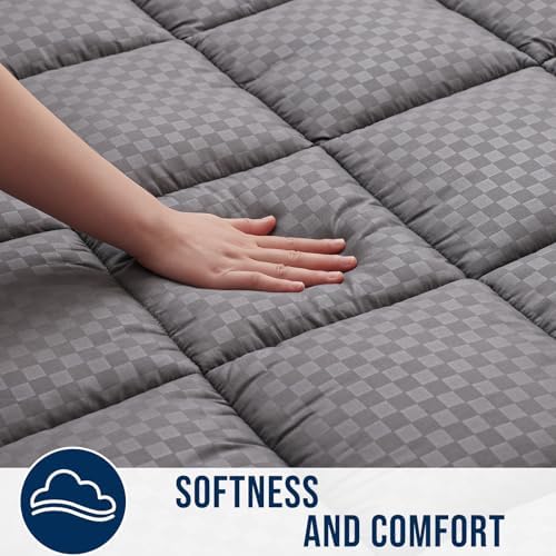 OLANLY California King Quilted Fitted Mattress Pad, Dark Grey - Image 3