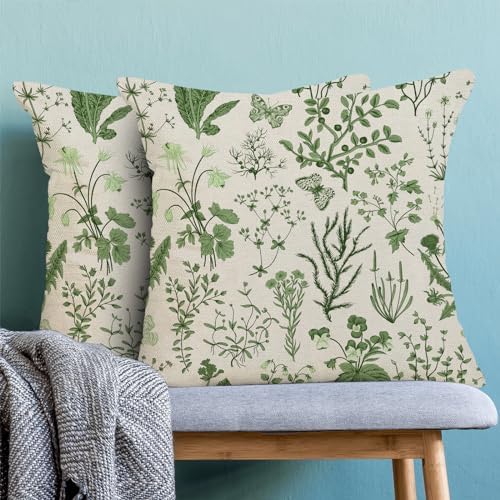 AEIOAE Summer Pillow Covers 18x18 Inch Set of 2, Olive Green Wild Flower Plant - Image 2