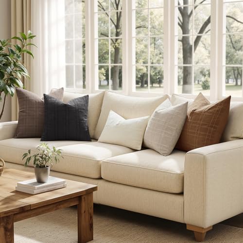MIULEE Linen Plaid Pillow Covers Fall Decorative 20x20 Camel Brown - Image 4