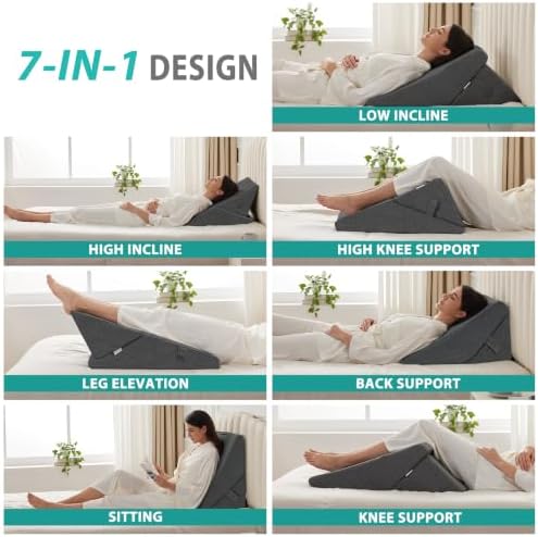 Bedluxe Wedge Pillow for Sleeping, Adjustable 9&12 Inch Foldable Bed Wedge - Image 2