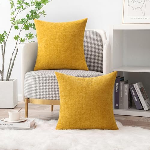 MIULEE Soft Chenille Throw Pillow Covers Mustard Yellow 16x16 Pack of 2 - Image 5