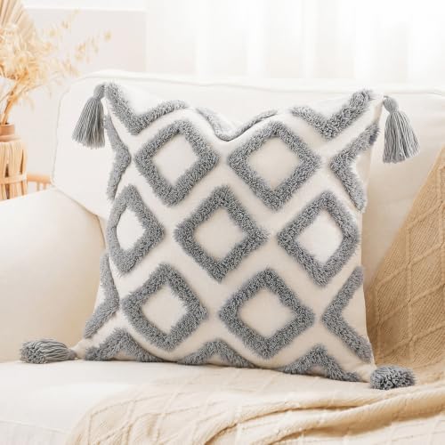 PANOD Soft Chenille Tufted Farmhouse Pillow Covers 20x20 Inches Neutral Accent by PANOD