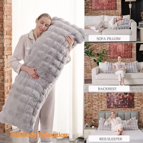 20"x54"Luxury Shaggy Faux Fur Body Pillow Cover, Bubble Fluffy Plush Bed Body - Image 3