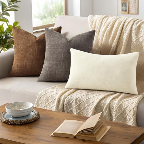decorUhome Chenille Throw Pillow Covers 20x20 Set of 2, Taupe Grey - Image 6