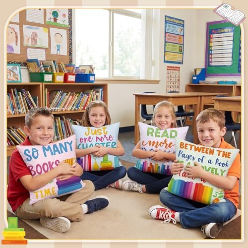 Tranqun 4 Pcs Book Throw Pillow Covers Classroom Reading Decor - Image 5