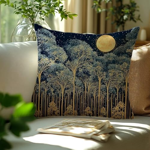 Rustic William Morris Night Forest Green Moon Decor Pillow Covers 18x18 - Image 3