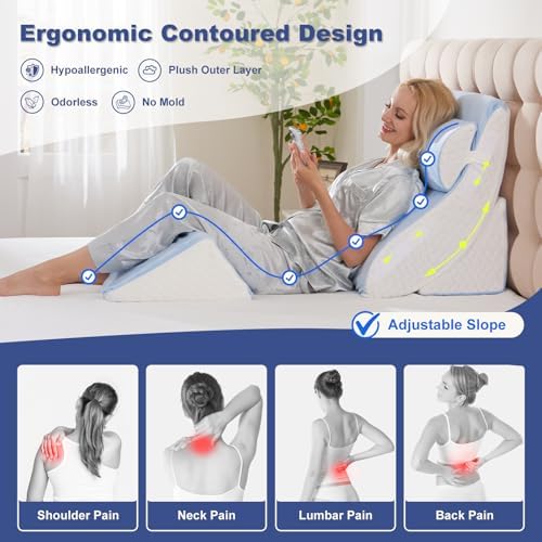 WSOFRLAC 4PCS Bed Wedge Pillow for Sleeping and Sitting Up, Orthopedic Memory - Image 3
