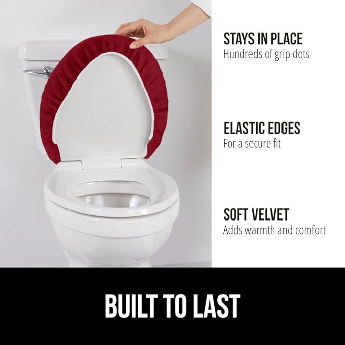 GORILLA GRIP Thick Memory Foam Bathroom Toilet Lid Seat Cover, Soft Velvet Topside, Machine Wash, Plush Cushioned Covers Fits Most Size Lids, Decorative Bath Room Accessories, 19.5x18.5, Burgundy