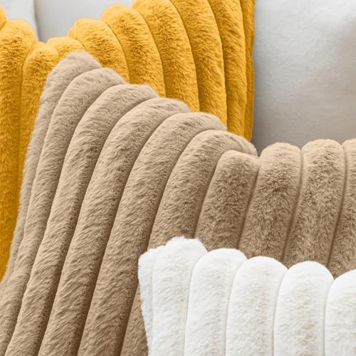 MIULEE Faux Fur Decorative Euro Sham Pillow Covers 24x24 Khaki 2 Pack - Image 5