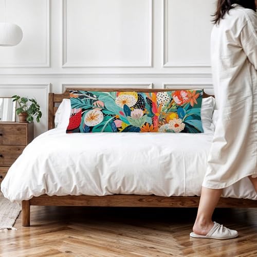 Abstract Boho Tropical Floral Body Pillow Covers 20x54, Trendy Maximalist - Image 2