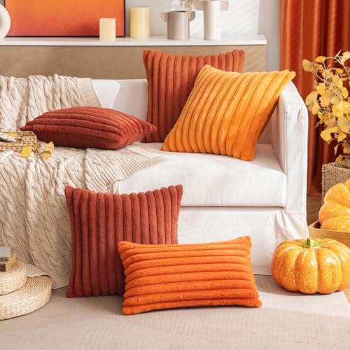 MIULEE Fall Faux Fur Decorative Throw Pillow Covers 18x18 Burnt Orange - Image 4