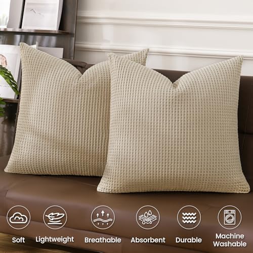 PHF 100% Cotton Waffle Weave Throw Pillow Cover, No Insert, 2 Pack Elegant Home - Image 3