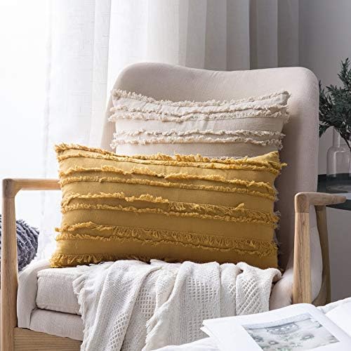 MIULEE Boho Linen Striped Lumbar Throw Pillow Covers 12x20 - Image 3