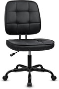 CLATINA Armless Home Office Chair with Lumbar Support and Wheels, Small PU Leather Ergonomic Low Back Desk Chairs No Arms, Adjustable Height 360° Swivel Rolling Computer Task Chair, Black