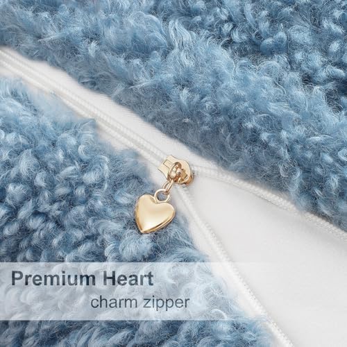 decorUhome Sherpa Decorative Throw Pillow Covers 26x26 Set of 2 Light Blue - Image 6