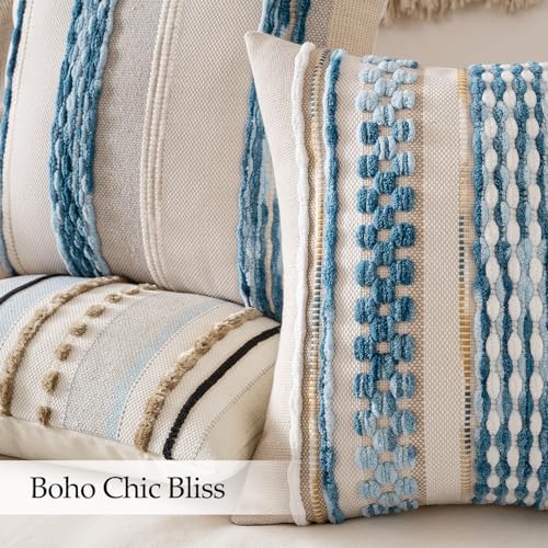 ANRODUO Boho Decorative Pillow Covers 20x20 Light Blue Stripe Pack of 2 - Image 5