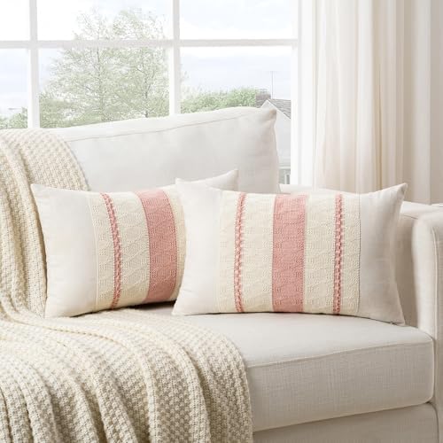 Fancy Homi Set of 2 Boho Pink Long Lumbar Decorative Throw Pillow Cover 12x24 by Fancy+Homi