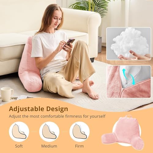 Sasttie Reading Pillow for Bed, Back Pillow for Sitting Up, Peach Pink - Image 3
