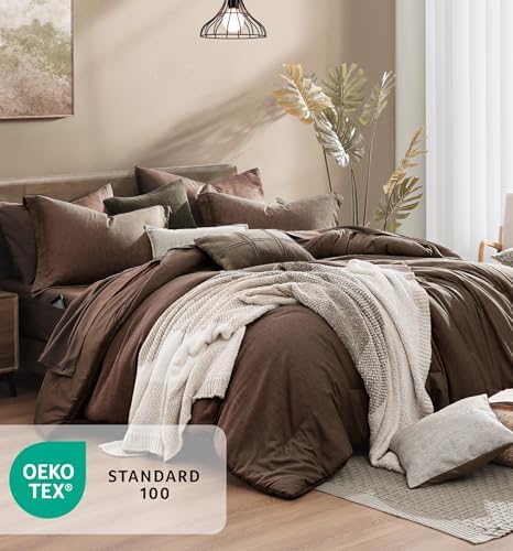 Monbix Full Size Comforter Set 7 Pieces Chocolate Brown Bed in a Bag - Image 5