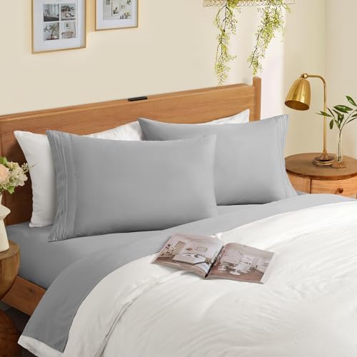 Horbaunal Microfiber Pillowcases Queen Size, Light Grey, 2 Pack - Image 2
