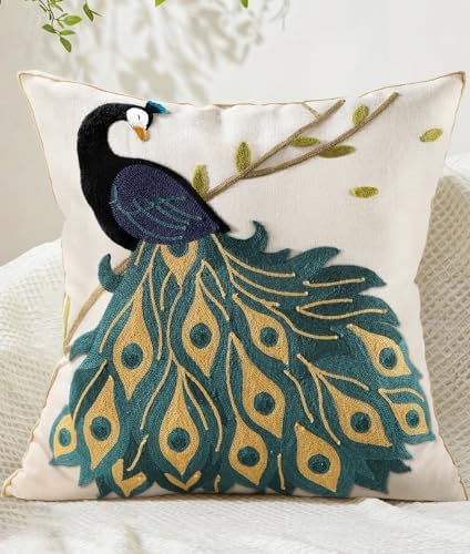 Animal Embroidered Throw Pillow Cover 18x18 Inch by Kokaaee