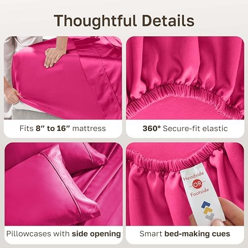 California Design Den Soft 100% Cotton Sateen Full Bedsheets Set, Hot Pink - Image 4