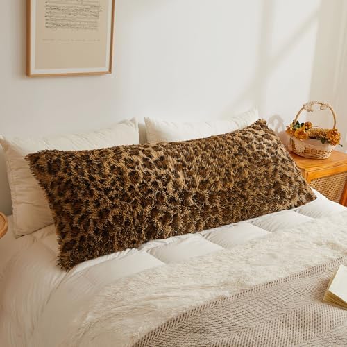 XeGe 20x54 Fluffy Faux Fur Leopard Print Body Pillow Cover, Cheetah Brown by XeGe