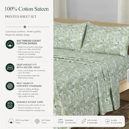 Feather & Stitch 100% Cotton Sateen 500 TC King Size Bed Sheet Set - Image 6