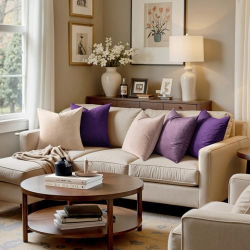 MIULEE Velvet Throw Pillow Covers 18x18 Inch Pack of 2 Eggplant Purple - Image 4
