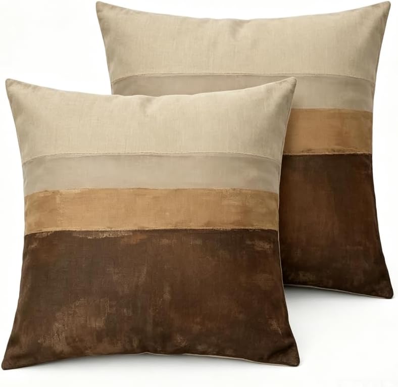 Linen Throw Pillow Covers Set of 2, 18x18in Stripe by Unknown
