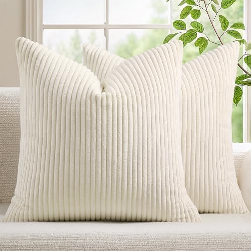 Mecatny Corduroy Fall Throw Pillow Covers 16x16 Set of 2 Cream White by Mecatny