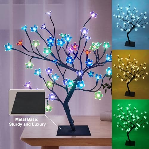 LIGHTSHARE 18 Inch Cherry Blossom Bonsai Tree, 48 LED Lights, RGB with Remote Control, 16 Color-Changing Modes, 24V UL Listed Adapter Included, Metal Base Ideal As Night Lights - Image 3