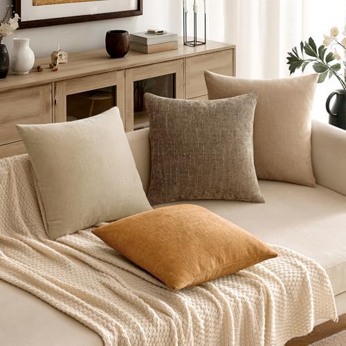 MIULEE Textured Chenille Throw Pillow Covers 18x18 Inch Golden Brown - Image 3