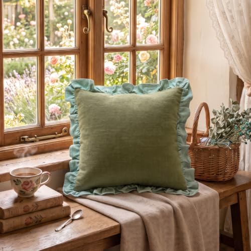 patdrea Vintage Green Linen Throw Pillow Covers - Image 3